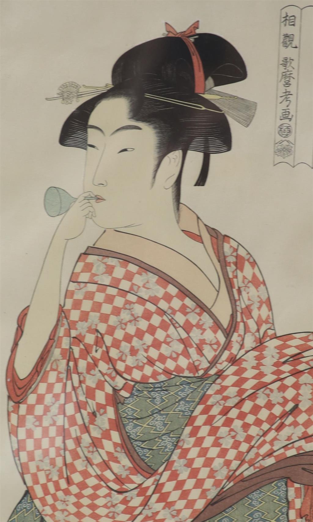 Japanese School, woodblock print, Portrait of geisha, 36 x 24cm
